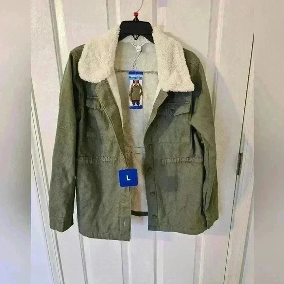 Hang Ten NWT Women's Utility Fleece lined Jacket Plush Collar Olive Size L - Picture 1 of 5